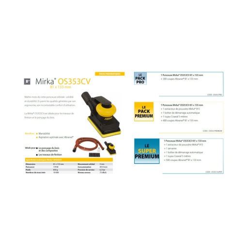 Pack ponceuse pneumatique os353cv + 500 disques + aspirateur + servante