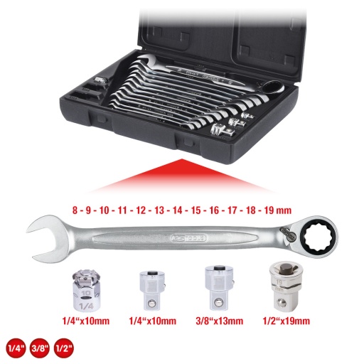 Jeu de clés mixtes à cliquet réversible GEARplus16 pcs
