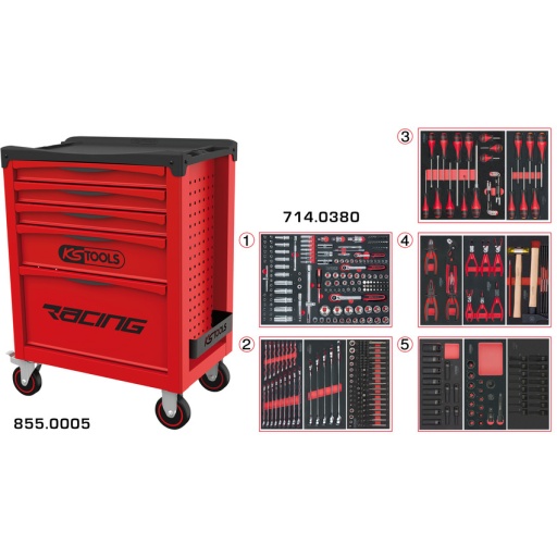 Servante RACING 5 tiroirs équipée de 384 outils