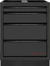 KRAFTWERK MOBILIO BLACK Meuble bas avec 4 tiroirs – Espace de rangement flexible pour votre établi

Le meuble bas KRAFTWERK MOBILIO BLACK avec 4 tiroirs vous offre une solution réfléchie et robuste pour l'organisation de votre atelier. 
Avec des tiroirs à roulements à billes et des possibilités flexibles de configuration, ce meuble bas constitue la base idéale pour votre établi. 
Il est non seulement pratique, mais également parfaitement adapté aux exigences des ateliers modernes.

Espace de rangement maximal avec 4 tiroirs
Le meuble bas dispose de quatre tiroirs de tailles différentes, vous offrant un espace de rangement polyvalent pour vos outils et matériaux de travail. 
Chaque tiroir est à roulements à billes et peut être complètement ouvert grâce à l'extraction totale. Cela vous permet d'accéder facilement à l'intérieur de chaque tiroir, même pour atteindre des objets stockés en profondeur. 
Les tiroirs sont répartis en différentes hauteurs (58 mm, 138 mm, 207 mm), vous permettant de trier vos outils, pièces de rechange et autres matériaux de manière optimale.

Sûr et flexible – tiroirs verrouillables individuellement
Une caractéristique particulière du meuble bas KRAFTWERK MOBILIO avec tiroirs est la possibilité de verrouiller chaque tiroir individuellement. 
Cela vous permet de garantir que vos outils et matériaux sont protégés lorsque vous ne les utilisez pas. 
La construction autonome vous permet de placer le meuble de manière flexible dans votre atelier ou de le combiner avec d'autres meubles de la série KRAFTWERK MOBILIO.

Complément parfait pour votre établi
Le meuble bas est la base idéale pour votre établi et peut être parfaitement combiné avec des plans de travail en multiplex de hêtre ou en acier inoxydable 430. 
Cela vous permet de créer un espace de travail stable et fonctionnel, offrant à la fois de l'espace de rangement et une surface de travail robuste. 
De plus, les tiroirs sont compatibles avec tous les inserts à outils KRAFTWERK, vous permettant de ranger vos outils de manière ordonnée et à portée de main.

Livré préassemblé – prêt à l'emploi immédiatement
Le corps du meuble vous est livré préassemblé, ce qui rend le montage particulièrement simple. 
Vous pouvez intégrer le meuble bas directement dans votre atelier et commencer à travailler immédiatement, sans avoir à vous attarder sur le montage. 
Avec une largeur de 680 mm, une hauteur de 910 mm et une profondeur de 458 mm, le meuble s'intègre parfaitement dans tout aménagement d'atelier.

Design robuste avec une esthétique moderne
Le meuble bas à tiroirs est de couleur noire élégante. 
La finition de haute qualité offre stabilité et durabilité, même en cas d'utilisation intensive.

Conclusion
Le meuble bas KRAFTWERK MOBILIO BLACK avec 4 tiroirs est le choix idéal pour tous ceux qui attachent une grande importance à l'ordre et à l'efficacité dans leur atelier. 
Avec ses tiroirs à roulements à billes, verrouillables individuellement, sa construction autonome et sa possibilité de combinaison avec des plans de travail et des inserts à outils, il offre une flexibilité et une fonctionnalité maximales. 
Stable, réfléchi et prêt à l'emploi immédiatement – le compagnon parfait pour votre établi.