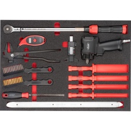Module pneumaticien 13 pièces
- Mano pression
- Clé à choc 1/2
- Clé dynamo
- 4 racloirs
- Démonte pneu 500mm
- Pince arrache masses
- Calibre prise usure de pneu
- 2 BROSSES
- Dimension 563x393mm