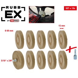 Pour le nettoyage des adhésifs et restes de peintures sur tous supports
La gomme de couleur neutre évite de salir la surface
N'est pas adaptée pour les meuleuses pneumatiques
Adaptateur 6 pans inclus
Adaptateur 6 pans inclus pour une utilisation avec une perceuse ou une visseuse sans fil