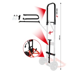 Accessoire optionnel pour 160.1340
Pour augmenter la capacité de transport et à une hauteur maximale de 189,5 cm
Un levier supplémentaire permet de déposer rapidement la charge