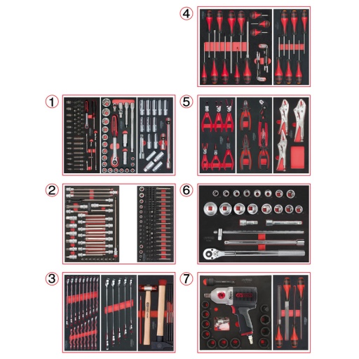 Composition d’outils 7 tiroirs pour servante, 337 pièces