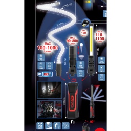 Id&eacute;ale pour les travaux sans prise de courant
Recharge sans fil gr&acirc;ce &agrave; la technologie eQi
Avec appareil de base et trois t&ecirc;tes interchangeables&nbsp;: Lampe torche, lampe d&rsquo;inspection flexible et un embout de lampe de poche avec lentille de focalisation
Construction compacte
Pliable
Syst&egrave;me 3 en 1&nbsp;: Appareil de base avec trois embouts lumineux interchangeables
Source de lumi&egrave;re principale &agrave; intensit&eacute; variable
Lampe torche frontale&nbsp;: extr&ecirc;mement puissante 9&nbsp;W COB LED 1100&nbsp;lumens
Lampe d&rsquo;inspection avec tube lumineux flexible, 12&nbsp;W SMD LED 1000&nbsp;lumens
Embout de lampe de poche avec lentille de focalisation, 8,5&nbsp;W SMD LED 900&nbsp;lumens
Lumi&egrave;re de 6000&nbsp;Kelvin pour un &eacute;clairage optimal de la zone de travail
Aimant int&eacute;gr&eacute; pour la recharge et la fixation
Crochet de suspension int&eacute;gr&eacute;
Indicateur de l&rsquo;&eacute;tat de charge
Port de charge optionnel de type USB-C
2 batteries Lithium-Ion de haute capacit&eacute;
Bo&icirc;tier en plastique de qualit&eacute; sup&eacute;rieure
Norme IP54 - protection contre les projections de liquides
Tr&egrave;s r&eacute;sistant - Indice de r&eacute;sistance aux chocs IK07
