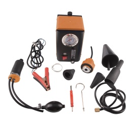 CONTROLEUR DE FUITE PAR FUMEE
Grâce à son format compact, cette machine est facilement transportable, ce qui permet une intervention dans la totalité de l'atelier.
Son compresseur intégré le dispense d'une alimentation en air.
Compatible avec la majorité du parc, connectée aux bornes de la batterie, elle permet un diagnostic rapide des circuits fermés du véhicule (turbo, échappement, refroidissement...).
Pour détecter les micro-fuites sur les circuits :
- dépression (hors soupape EVAP, hors composant et membrane ne résistant pas à la pression de 1bar)
- échappement
- isolation turbo (hors Wasgate pneumatique, peut comporter certains risques pression 1bar)
- carter d’huile
- admission
- refroidissement
Cet appareil réduit considérablement le temps de recherche de fuites en diffusant une fumée opaque, fine et identifiable instantanément même sur les fuites les plus faibles.
Sans aucun risque pour l'utilisateur et le véhicule.
Caractéristiques	Caractéristiques :
- alimentation : 12V
- pression de sortie : 1.0 bar pour système turbo
- débit : 8L/min
- réglage de la fumée
- mode de fonctionnement : air seul ou fumée
- manomètre de contrôle
- capacité huile : 50ml
- huile minérale 250ml (incluse)
- livré avec ses accessoires
- fluide test 250 ml = 35 heures d'utilisation
- poids : 6Kg
- dimensions : 260x210x230mm
Composition :
- unité principale
- mallette d’accessoires
- cône adaptateur
- câble d'alimentation
- tuyau de distribution de fumée
- entonnoir
- bouchon gonflable universel
- caoutchouc de remplacement de la poche
- fluide de test (250 ml)
- adaptateur de bouchon de remplissage d'huile (pour la plupart des véhicules de la marque BMW)
- diffuseur de fumée
- ensemble de bouchons obturateurs
Tension	12V
Huileur obligatoire
Poids du produit	6,00 kg
Lien vidéo	https://www.youtube.com/watch?v=PXWDq3sS5Mg