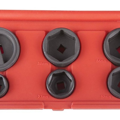 Coffret 6 douilles filtres à huile ø24, 27, 32, 36, 38 en 3/8" et ø42 mm en 1/2" Cr-Mo