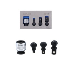 Cardan à carré de 3/8" conçu pour être utilisé avec des clés à chocs, qui comprend des adaptateurs d'entraînement interchangeables à carré de 1/4, 3/8 et 1/2" qui peuvent être verrouillés dans le support à ressort à l'aide d'un collier à dégagement rapide. 
L'angle de travail de 40º et la rotation de 360º garantissent que cet adaptateur de douille pivotant est idéal pour les fixations dont l'accès est très limité dans les baies de moteurs et les espaces confinés.

Cardan à carré de 3/8" avec 3 têtes d'entraînement à impact interchangeables ; carré de 1/4, 3/8 et 1/2".
L'angle de travail de 40° avec une rotation de 360° permet un meilleur accès dans les endroits difficiles d'accès.
En chrome-molybdène.
Présentés dans un plateau en mousse EVA (37 x 80 x 150 mm), pratique pour le rangement par l'utilisateur et limitant les déchets d'emballage.
Un jeu de cardans à carré de 1/2" est également disponible, voir la référence Laser 9049