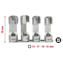 6 pans
Carr&eacute; d'entra&icirc;nement int&eacute;rieur selon DIN 3120 / ISO 1174 avec encoche pour verrouillage par bille
Longueur et forme sp&eacute;cifique
Pour le montage et le d&eacute;montage des conduites d'injection difficilements accessibles
L&rsquo;entra&icirc;nement et la sortie sont situ&eacute;s sur un m&ecirc;me axe ce qui permet un serrage contr&ocirc;l&eacute; de vis
Permet un travail rapide et simple
l&rsquo;ouverture permet une rotation de 180&deg;
Finition satin&eacute;e
Chrome Vanadium
Comprend un rail de rangement
