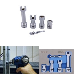 Jeu de 4 douilles longues &agrave; carr&eacute; de 1/2", con&ccedil;u pour &ecirc;tre utilis&eacute; avec les rails de type Unistrut, fourni avec un adaptateur &agrave; mandrin rapide &agrave; carr&eacute; de 1/2" utilisable avec une visseuse sans fil. 
Ces douilles &agrave; paroi mince pr&eacute;sentent deux c&ocirc;t&eacute;s plats, ce qui leur permet de s'ins&eacute;rer parfaitement dans le rail fendu de l'armature m&eacute;tallique. 
Id&eacute;ales pour les t&acirc;ches r&eacute;p&eacute;titives et les installations, elles sont adapt&eacute;es &agrave; une utilisation par les constructeurs, les ouvriers du b&acirc;timent, les &eacute;lectriciens, les plombiers, les installateurs de plafonds et les ing&eacute;nieurs CVC. Des pi&egrave;ces individuelles reconnues d&eacute;sormais r&eacute;unies dans un ensemble pratique.

Douilles longues pour boulons de fixation de rails de type Unistrut.
Tailles : 17 x 40 mm de long, 17 x 63,2 mm de long, 19 x 63,5 mm et 19 x 108,5 mm ; 6 pans x carr&eacute; de 1/2".
Comprend &eacute;galement une rallonge &eacute;lectrique de 72 mm x carr&eacute; de 1/2" avec extr&eacute;mit&eacute; &agrave; mandrin rapide, pour permettre l'utilisation de douilles dans une visseuse sans fil comme la r&eacute;f&eacute;rence Laser 8012.
En chrome-molybd&egrave;ne avec finition chrom&eacute;e. Fourni dans un plateau en mousse EVA (197 x 140 x 37 mm) adapt&eacute; aux bo&icirc;tes &agrave; outils.
Douille pour acc&egrave;s difficile, id&eacute;ale pour travailler sur les rails fendus et les charpentes m&eacute;talliques.