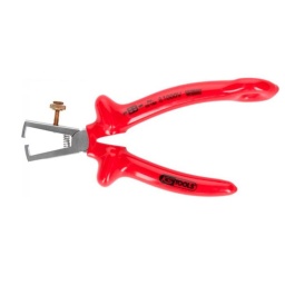 Pince à dénuder 1000 V avec œillets pour sangle de sécurité
Selon DIN / ISO 5232
Trou d'accroche pour sangle de sécurité
Isolation selon IEC 60900
Pour fils de 0,5 à 5,0 mm²
Ressort et vis de réglage
Limitateur d'ouverture