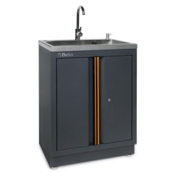 Module fixe avec évier intégré, pour combinaison d'ameublement d'atelier C45PRO 2.0
Caractéristiques techniques :
- Evier en acier inoxydable
- Livré complet avec :
1 mitigeur
1 unité de vidange
1 bouchon d'évier
1 bouchon filtrant
1 distributeur de savon

Module fixe à 2 portes avec serrure :
- Dimensions intérieures utiles : 600x603x416 mm
- Avec pieds réglables en hauteur