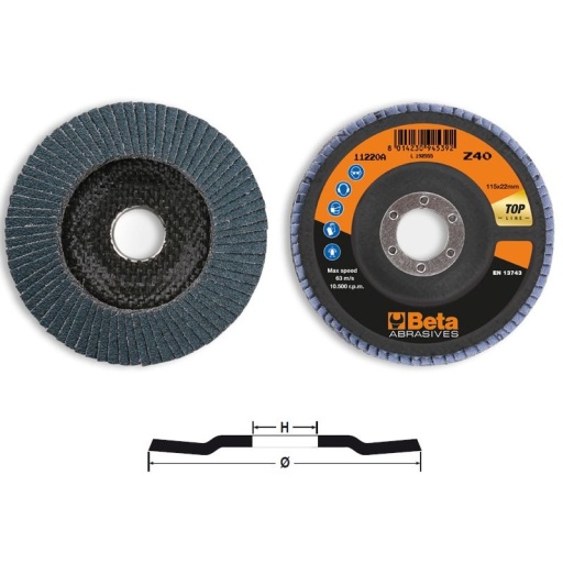Disque à simple lamelle conique top line zirconium support fibre de verre 115mm 11220A grain 120
