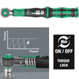 Wera Safe-Torque A1 - Clé dynamométrique 1/4" 2-12Nm
Clé dynamométrique Wera avec mécanisme à glissement et une plage de réglage de 2 à 12 Nm pour un serrage contrôlé à droite et à gauche. Une fois la valeur de couple réglée atteinte, la clé dynamométrique Safe-Torque A1 ne peut pas être dépassée, ce qui exclut l'application d'un couple trop élevé.
Réglage facile et sécurisation de la valeur définie : le déclenchement audible et perceptible dès que l'on atteint la valeur réglée facilite aussi le réglage sûr du couple souhaité.

Caractéristiques - Wera Safe-Torque A1
Mécanisme de débrayage : la valeur de couple réglée ne peut donc jamais être dépassée
Fonction Torque Lock : la fonction dynamométrique peut être désactivée, l'outil peut donc aussi être utilisé comme un cliquet standard avec des couples de desserrage élevés et pour certaines applications nécessitant un angle de rotation
Pour le serrage contrôlé à droite et à gauche ; serrage et desserrage avec et sans couple
Réglage et verrouillage simple du couple avec "cliquetis" audible et perceptible à chaque graduation
Angle de reprise de seulement 30° une fois le couple cible atteint
La denture fine avec 72 dents permet un faible angle de reprise de 5°
Emmanchement carré 1/4" avec maintien des douilles
Caractéristiques du produit
Taille de logement : carré 1/4"
Graduation de l’échelle principale : 0.10 Nm
Plage de mesure de l’échelle principale : 2-12 Nm
Plage de mesure de l’échelle secondaire : 2-9 lbf. ft.
Longueur clé dynamométrique : 244 mm
Contenu de la livraison

Le mécanisme de débrayage empêche l’application de couples trop élevés
La clé dynamométrique SafeTorque A 1 est équipée d'un mécanisme de débrayage. L'outil ne peut pas dépasser le couple réglé de sorte que l'application d'un couple trop élevé est exclue.

Fonction Torque Lock
La fonction dynamométrique peut être désactivée. La clé dynamométrique Safe-Torque peut aussi être utilisée comme cliquet standard avec des couples élevés et pour certaines applications nécessitant un angle de rotation.

Pour serrage à droite et à gauche
La clé dynamométrique SafeTorque convient au serrage à droite et à gauche au couple réglé. Lorsque la fonction Torque Lock est désactivée, le serrage et le desserrage s'effectuent sans couple.

Réglage simple de la valeur de couple
Réglage simple et sûr du couple souhaité, avec cliquetis audible et perceptible à chaque graduation.

Faible angle de reprise
La clé dynamométrique SafeTorque à fine denture (72 dents) a un faible angle de reprise de seulement 5°. La reprise minimale permet un travail rapide et précis quelle que soit la complexité d'accès.

Pour douilles 1/4"
La clé dynamométrique SafeTorque A 1 est munie d'une admission carrée 1/4" et convient aux douilles 1/4".

Blocage à bille
Le blocage à bille permet un positionnement sûr des douilles et de l'accessoire et sécurise donc le vissage de manière fiable. Il suffit d'appuyer brièvement sur le bouton de déverrouillage sur la tête du cliquet pour desserrer le blocage à bille.