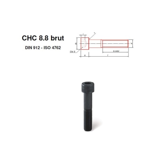 Vis CHC 8.8 brut DIN 912 - ISO 4762 de 3 à 22mm de diamètre en filetage partiel